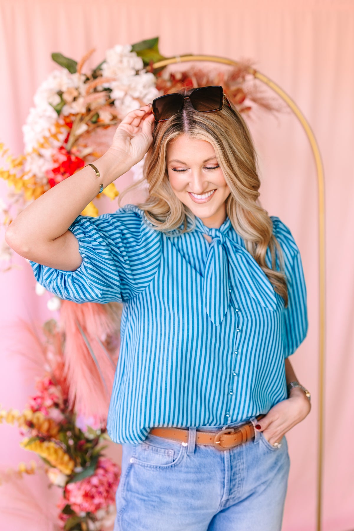 Striped Tie Neck Blouse