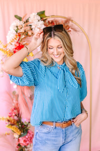 Striped Tie Neck Blouse