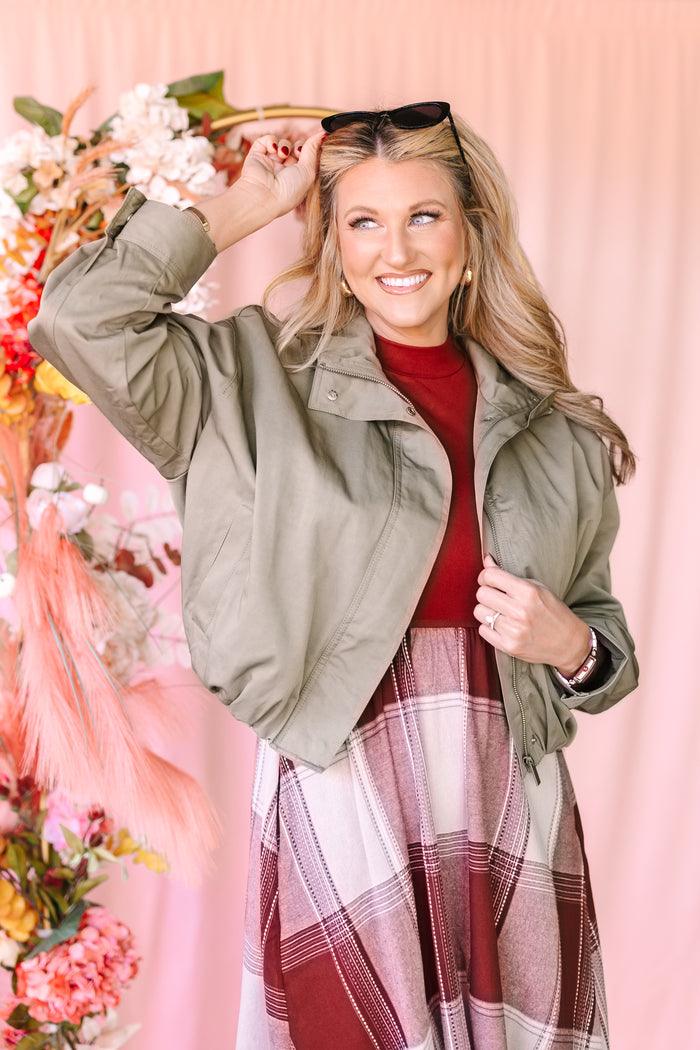Olive Mock Neck Jacket