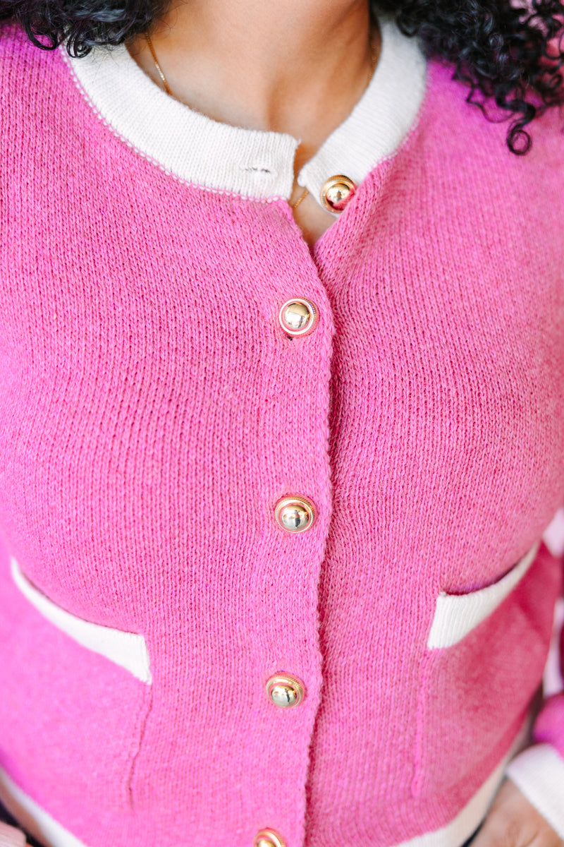 Pink Round Neck Cardigan