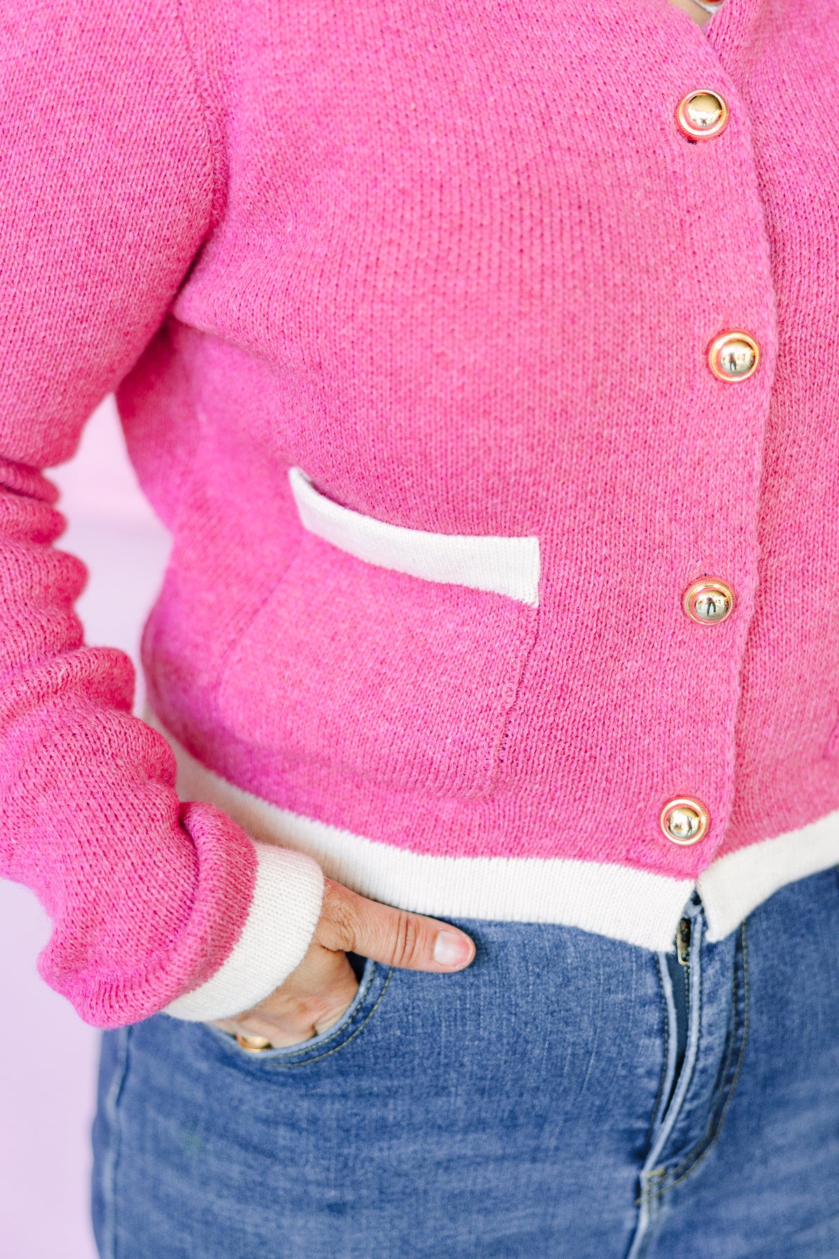 Pink Round Neck Cardigan