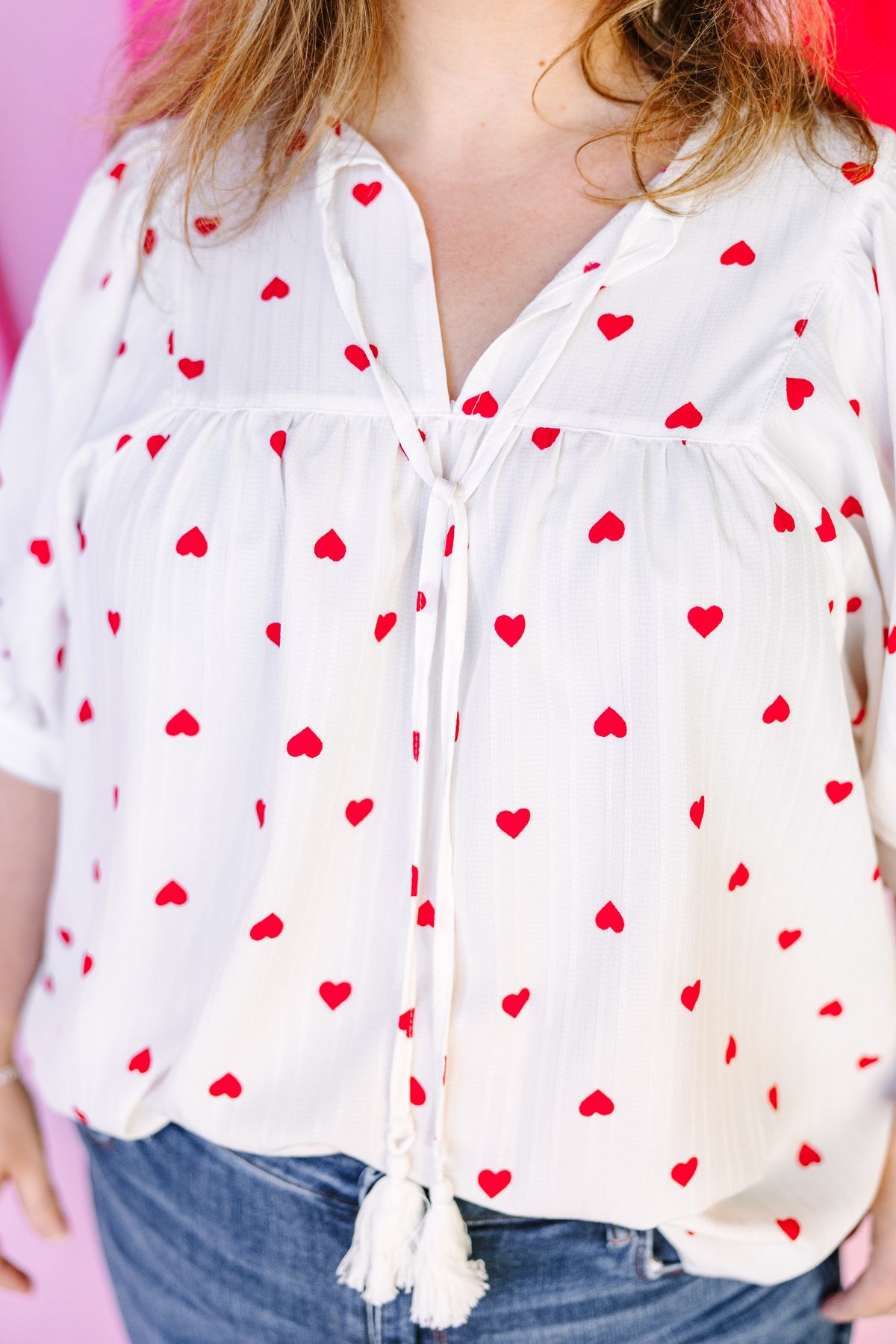 Heart Print Puff Sleeve Blouse