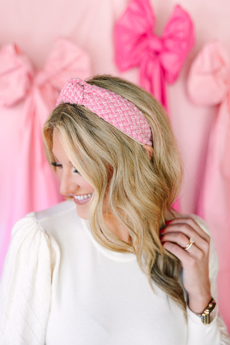 Pink Tweed Sparkle Padded Knot Headband