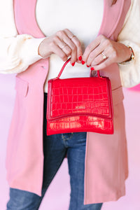 Red Crocodile Mini Crossbody w/ Handle