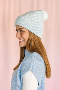 Blue Knit Ultra Soft Pom Hat