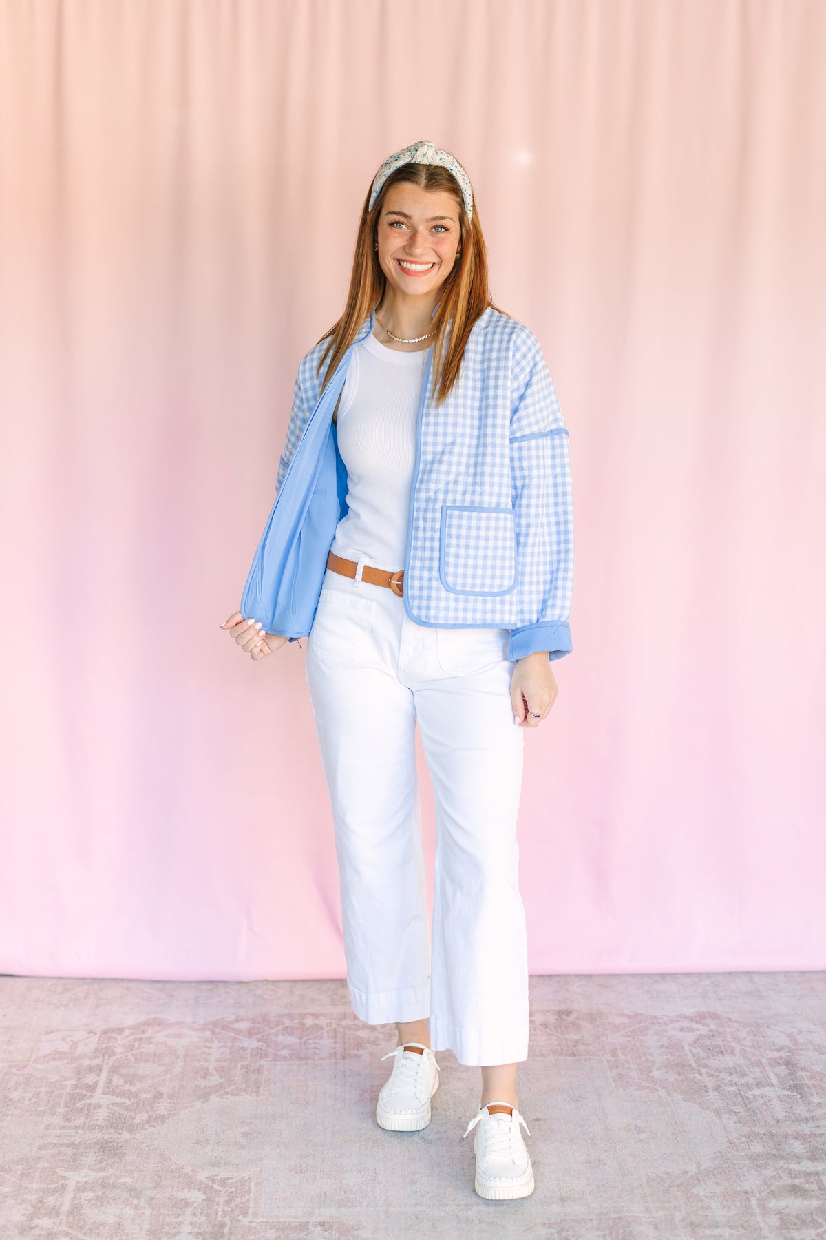 Light Blue Quilted Plaid Puff Jacket