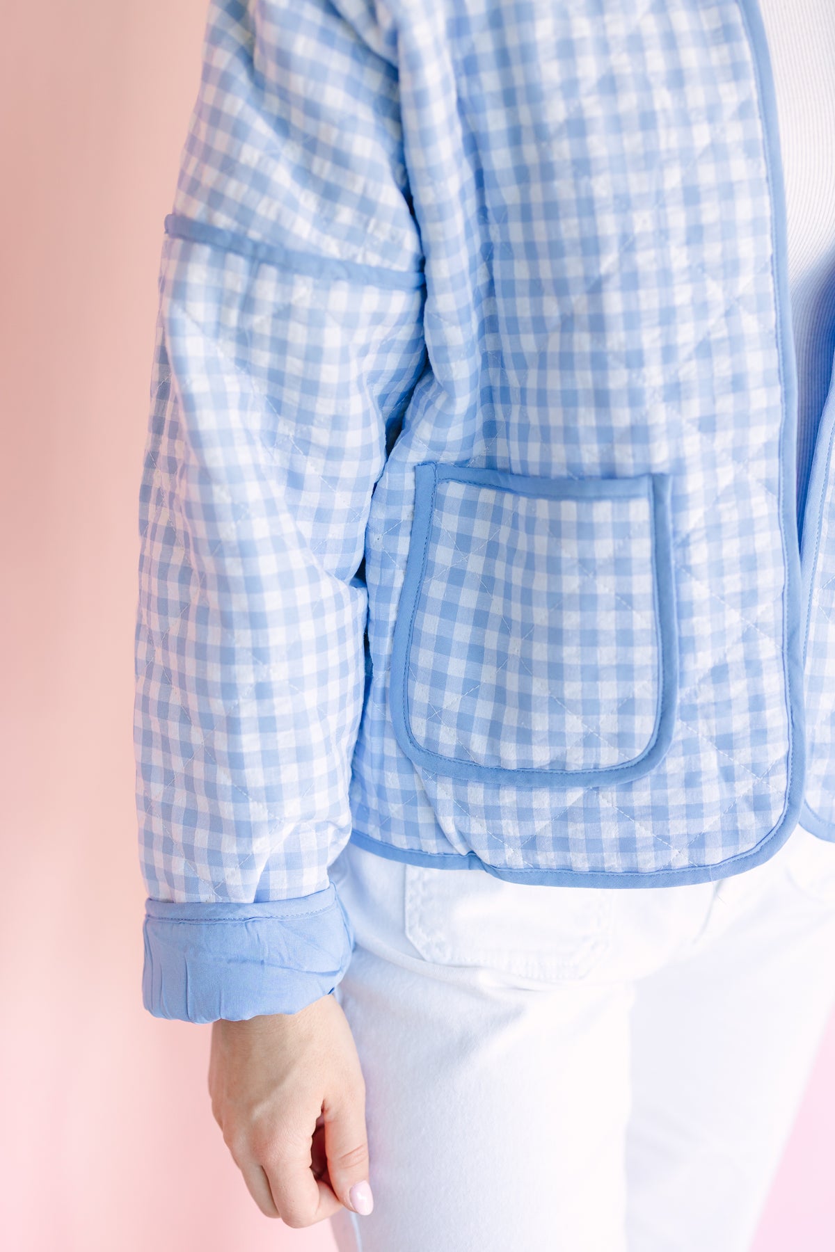 Light Blue Quilted Plaid Puff Jacket