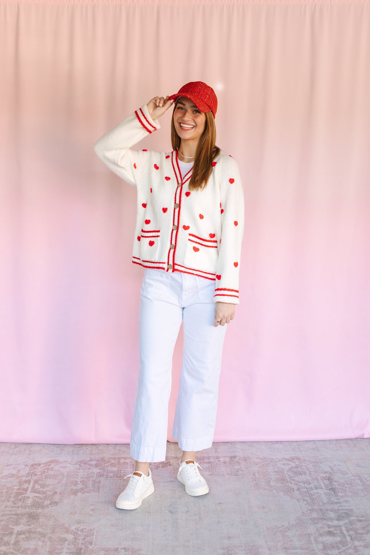 Red Embroidered Heart Cardigan