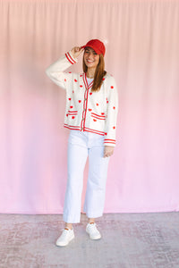 Red Embroidered Heart Cardigan