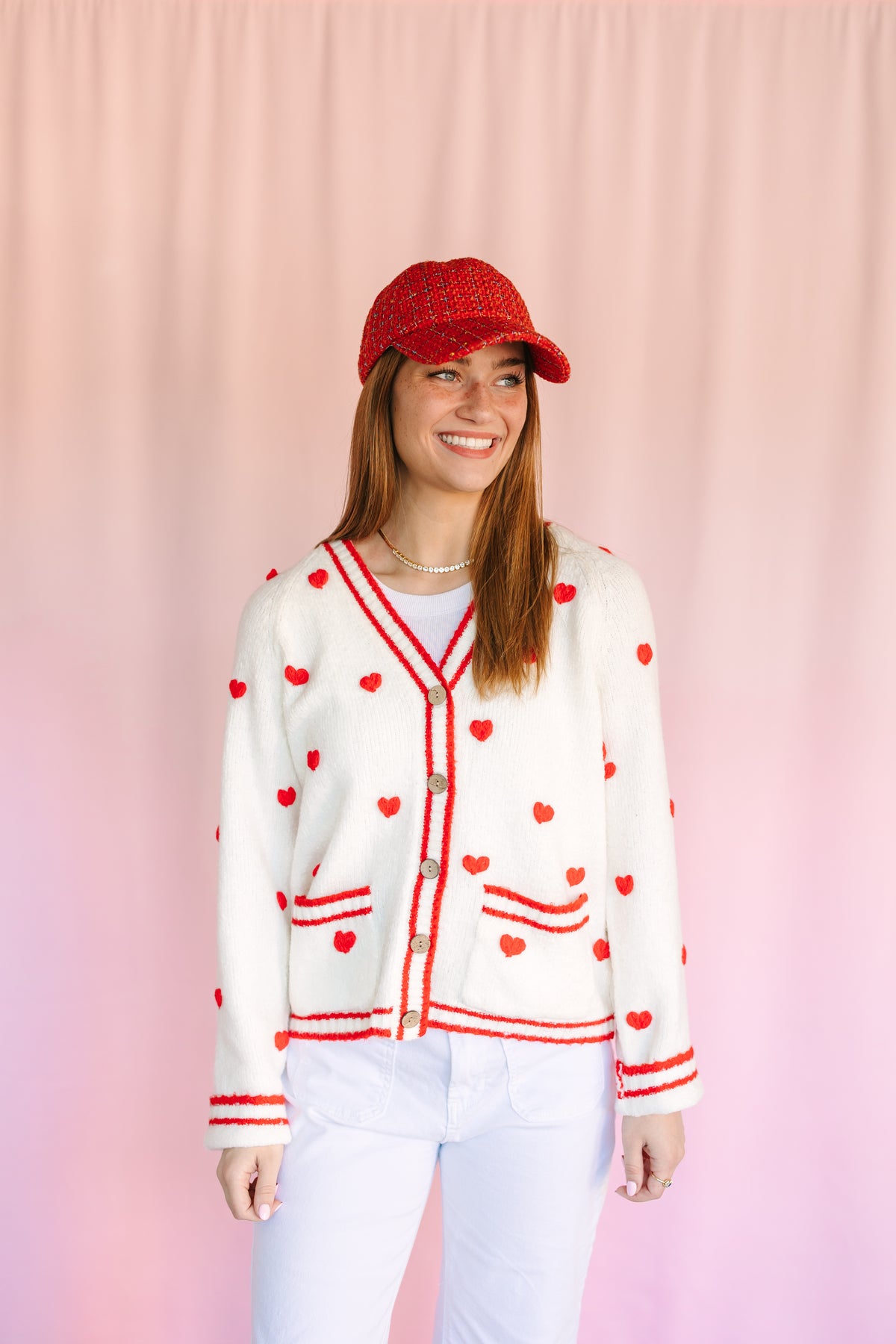 Red Embroidered Heart Cardigan