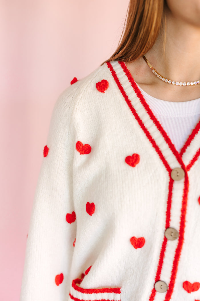 Red Embroidered Heart Cardigan