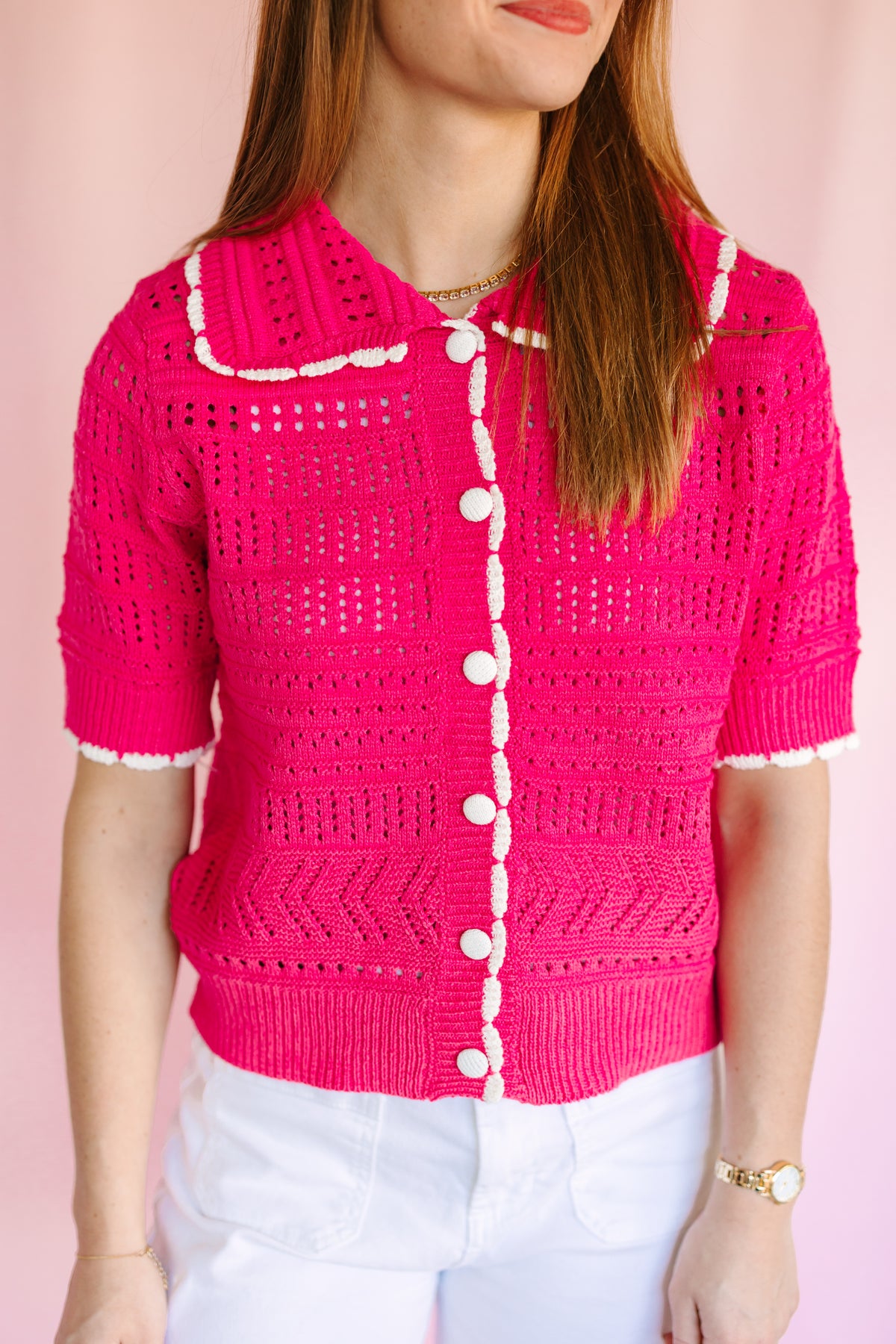 Pink Pointelle Sweater
