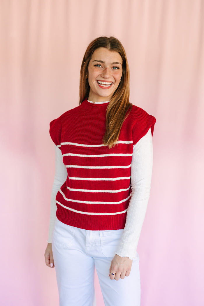 Burgundy Striped Sweater Vest