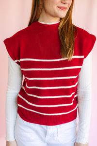 Burgundy Striped Sweater Vest