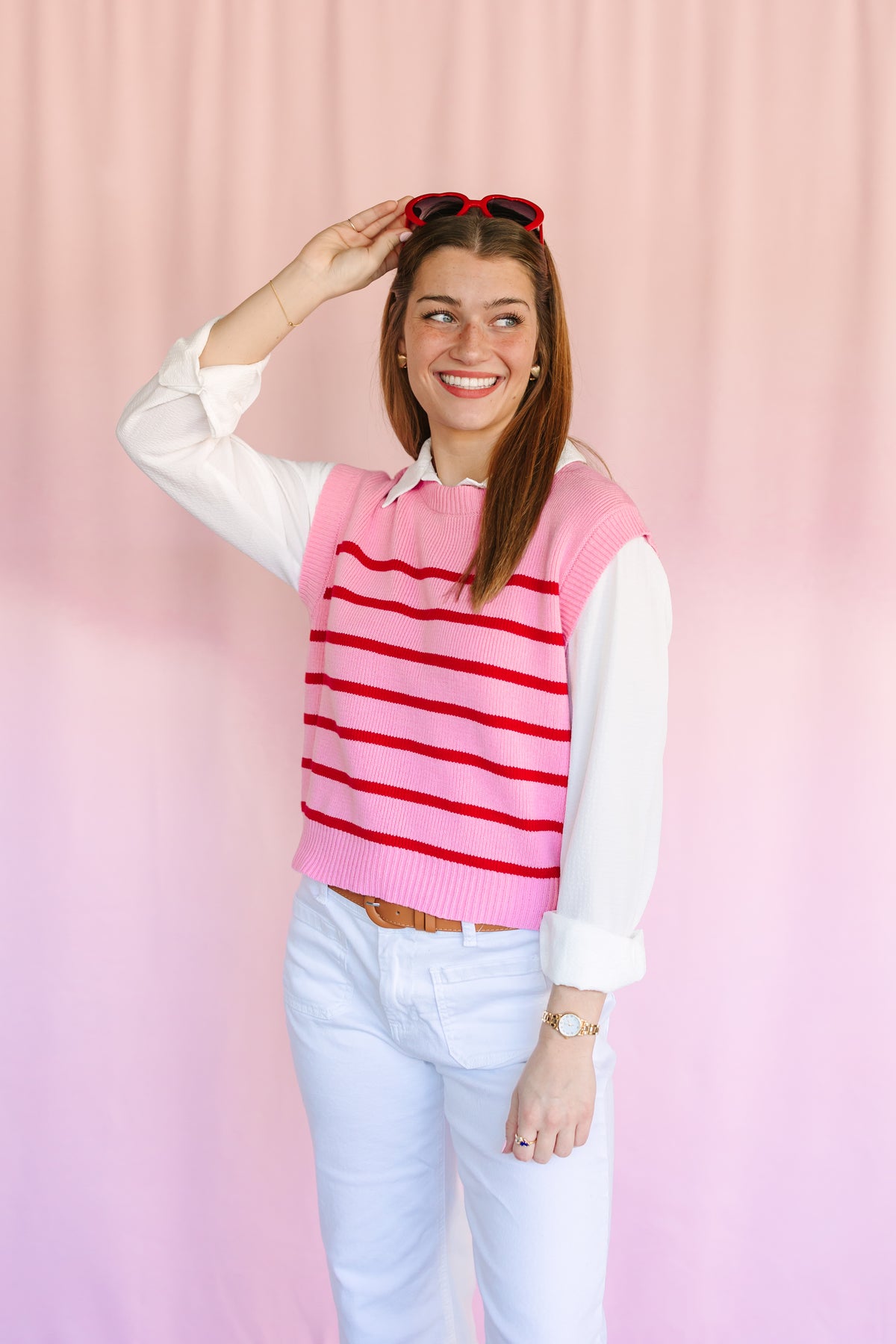 Pink & Red Striped Sweater