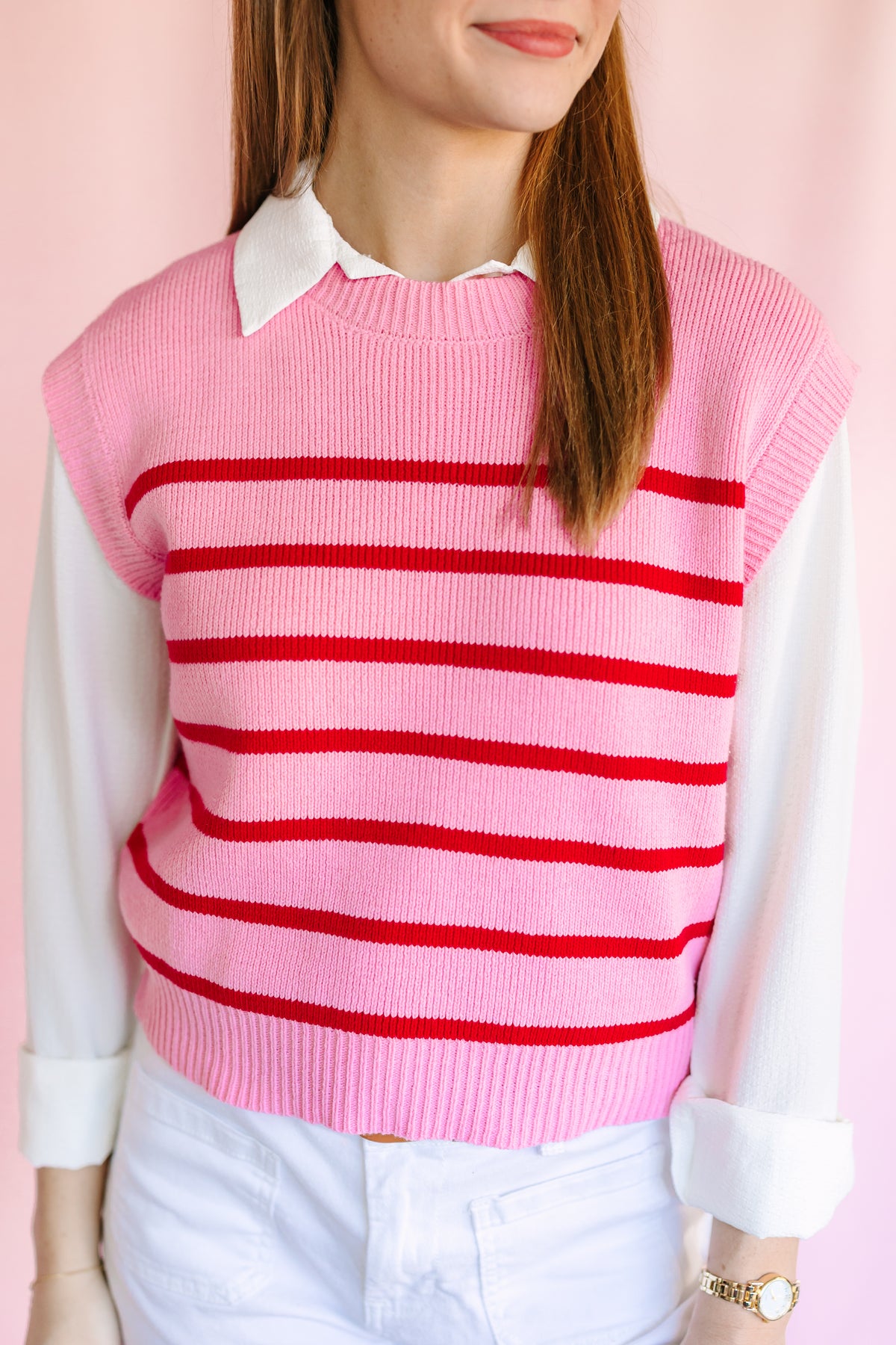 Pink & Red Striped Sweater