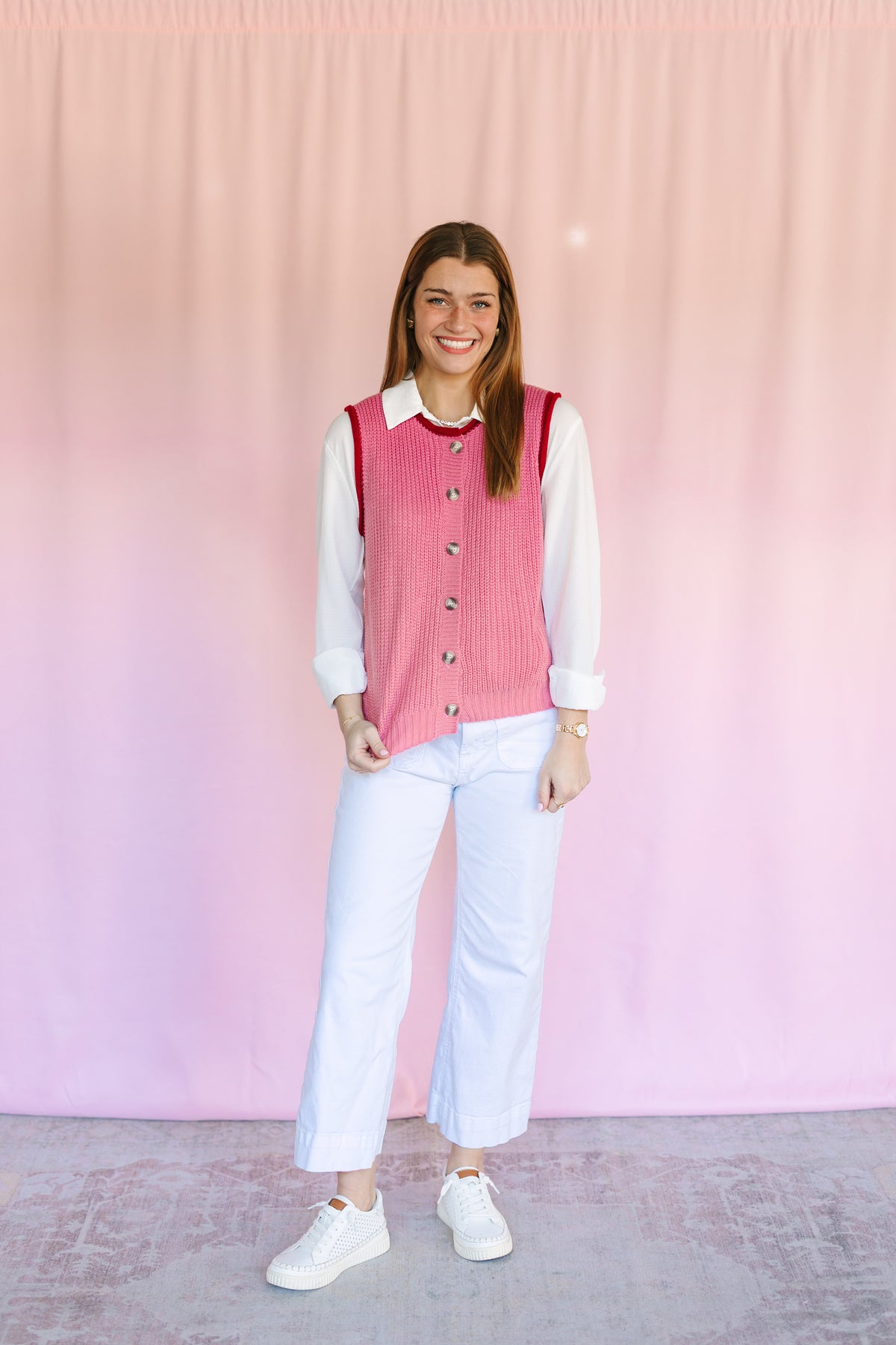 pink sweater vest dress Milford Mariela Sweater Vest and Poplin Dress TAN / L by Sugarlips