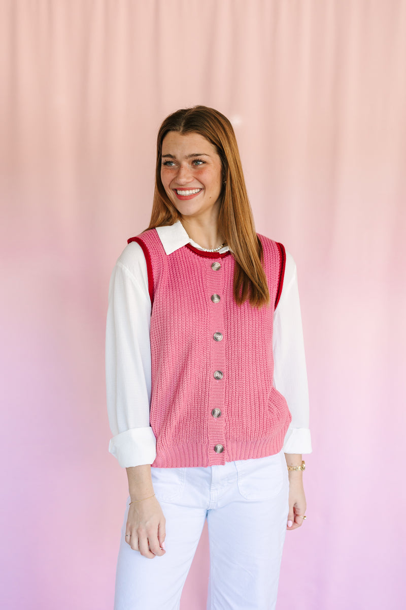 Pink Contrast Sweater Vest
