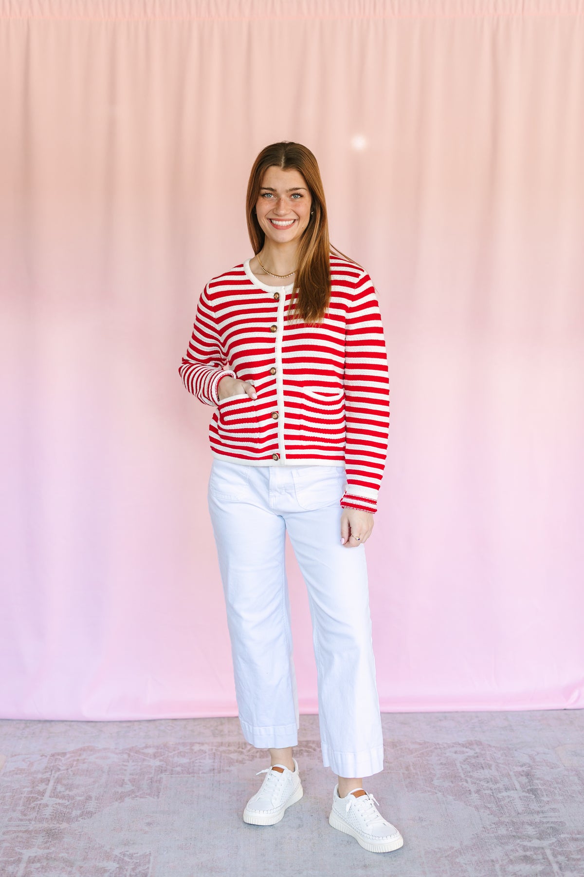 Red Striped Knit Cardigan