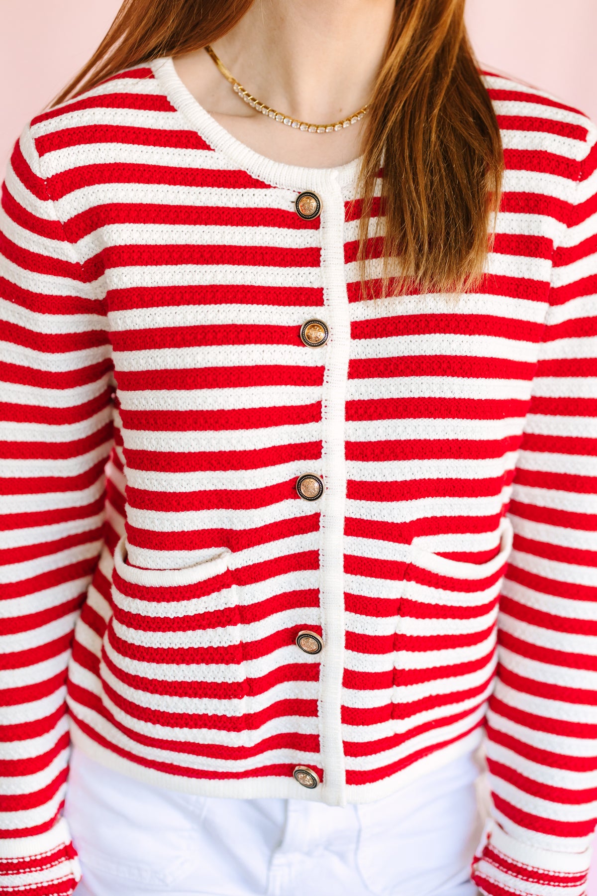 Red Striped Knit Cardigan