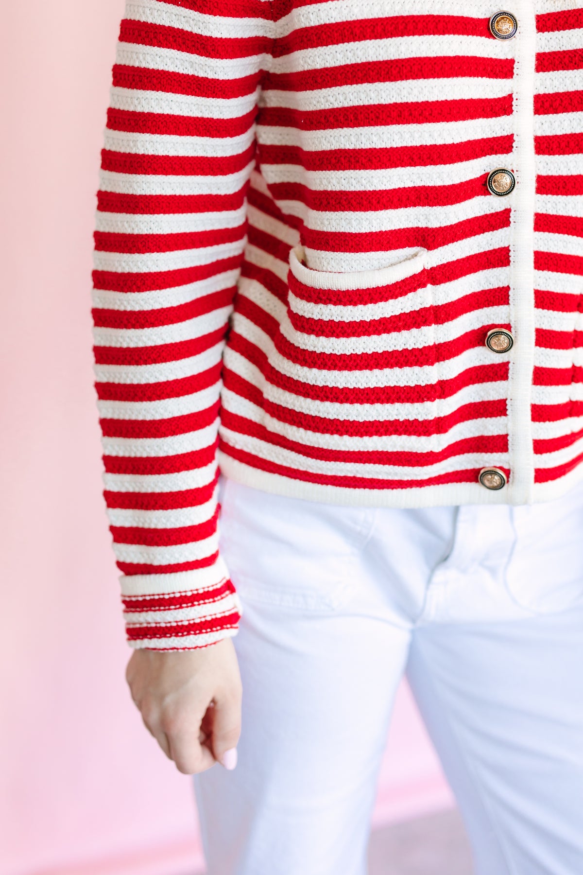 Red Striped Knit Cardigan