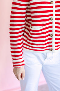 Red Striped Knit Cardigan