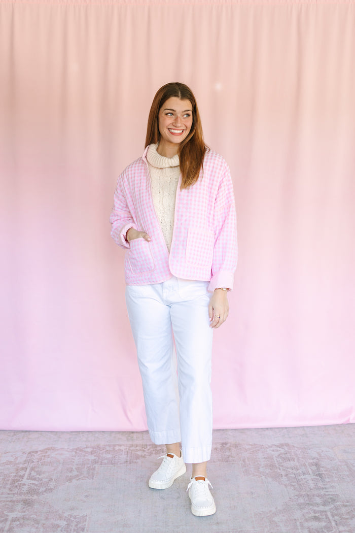 Pink Quilted Plaid Puff Jacket