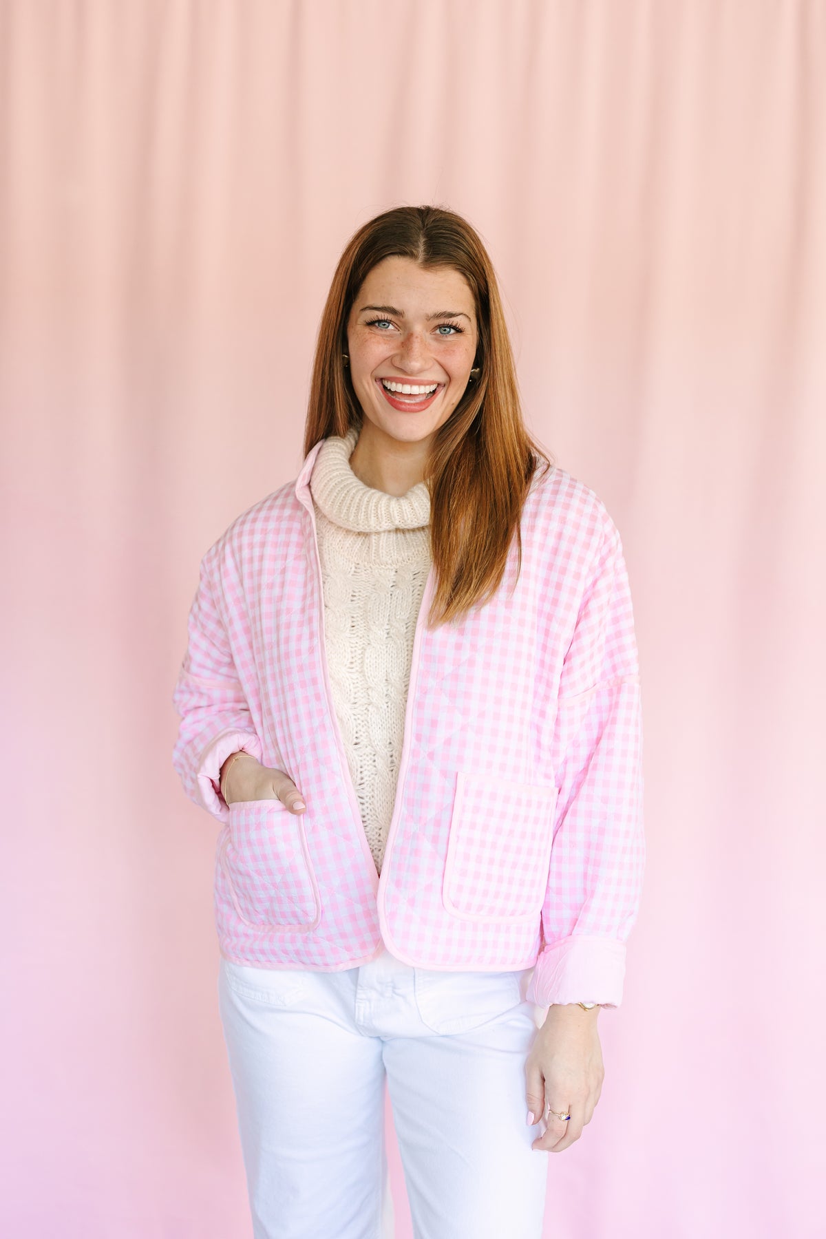 Pink Quilted Plaid Puff Jacket