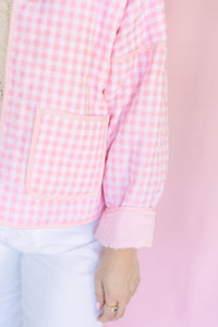 Pink Quilted Plaid Puff Jacket