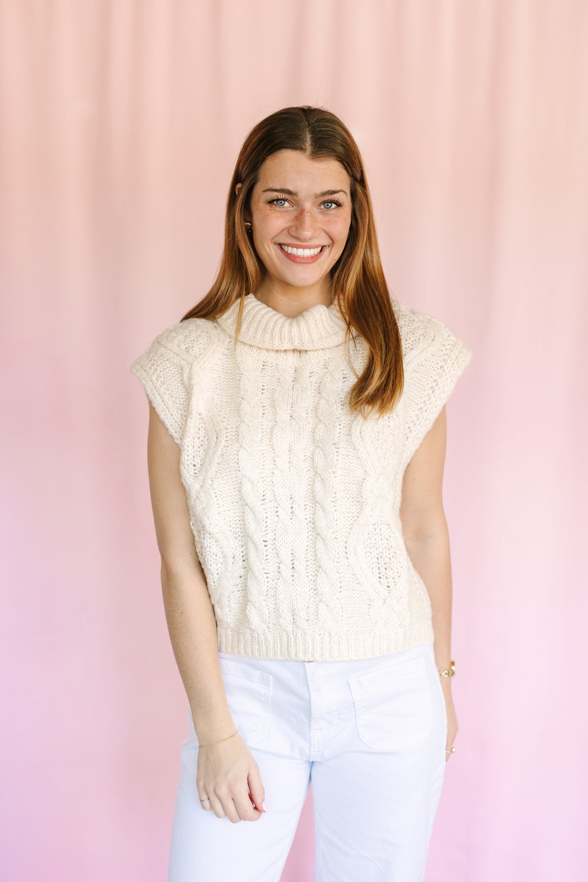 Ivory Cable Knit Turtle Neck