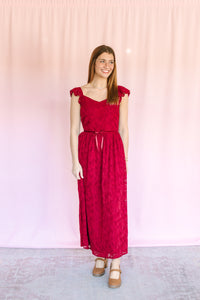 Ruby Velvet Waist Midi Dress