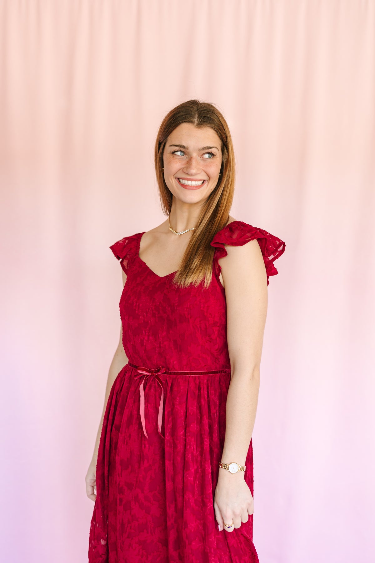 Ruby Velvet Waist Midi Dress
