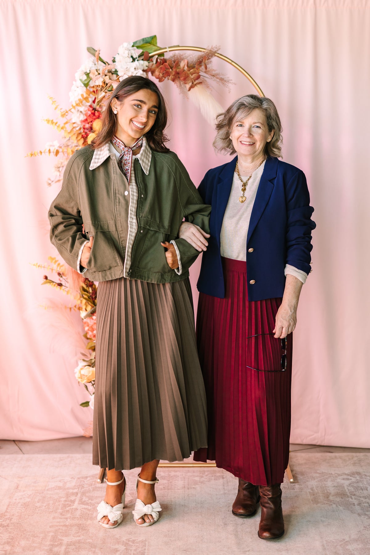 Burgundy Pleated Midi Skirt