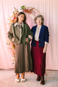 Burgundy Pleated Midi Skirt