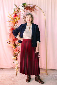 Burgundy Pleated Midi Skirt