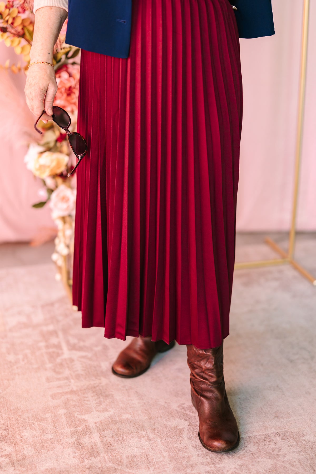 Burgundy Pleated Midi Skirt
