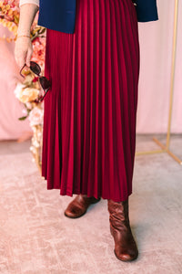 Burgundy Pleated Midi Skirt