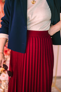 Burgundy Pleated Midi Skirt