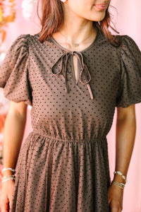 Brown Polka Dot Mesh Midi Dress