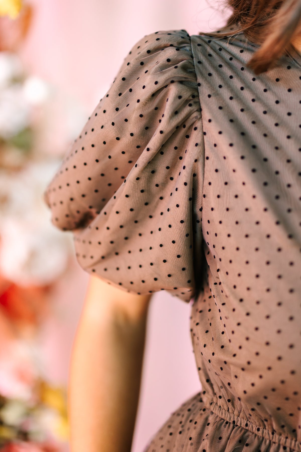 Brown Polka Dot Mesh Midi Dress