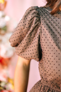 Brown Polka Dot Mesh Midi Dress