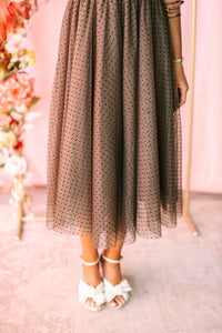 Brown Polka Dot Mesh Midi Dress