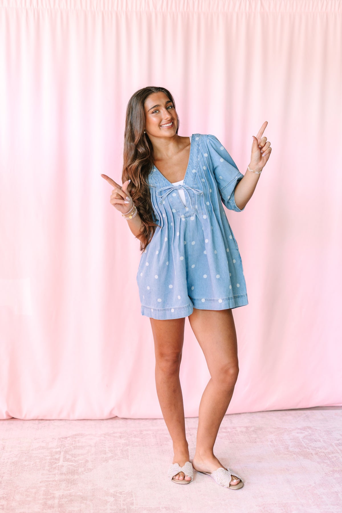 Polka Dot Denim Romper