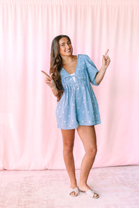 Polka Dot Denim Romper