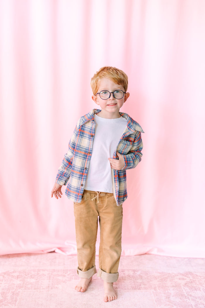 Blue/Orange/White Plaid Shacket