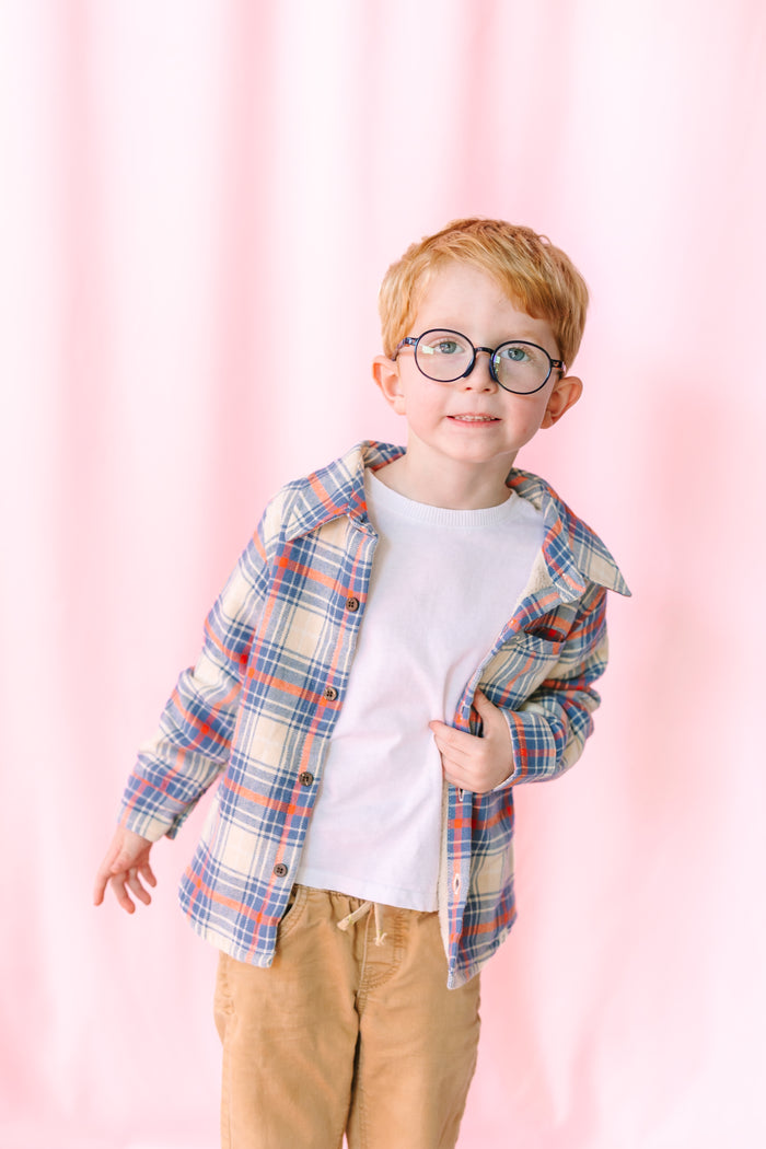 Blue/Orange/White Plaid Shacket