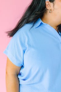 Blue Button Down Dolman Sleeve Shirt