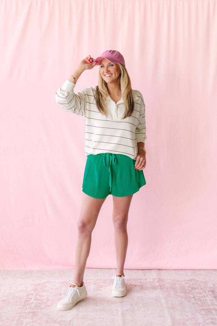 Green Pleated Activewear Shorts
