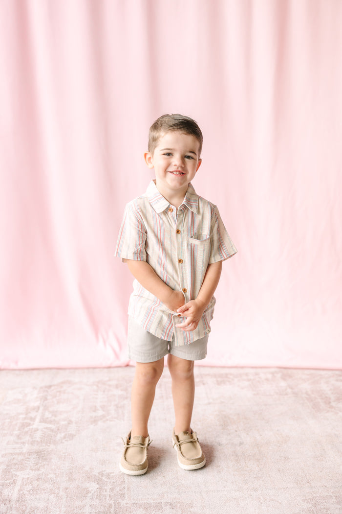 Aqua/Blue/Red Stripe Button Down