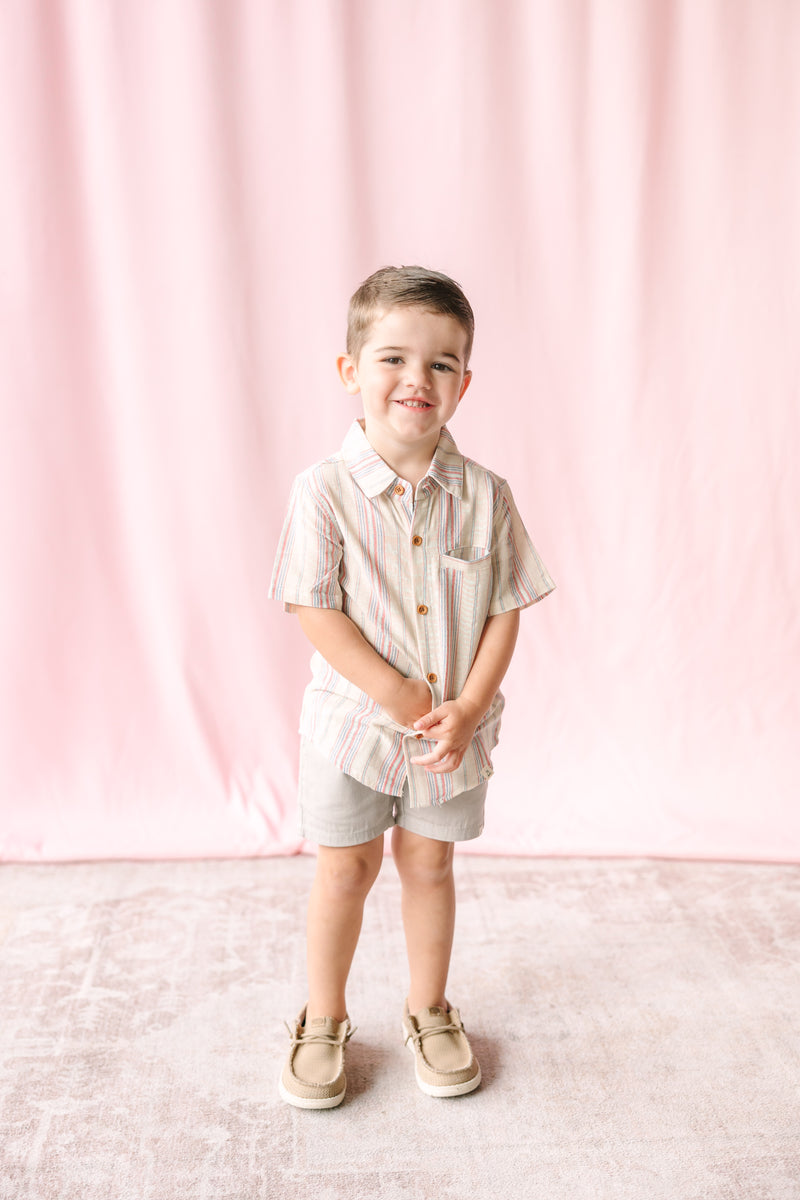 Aqua/Blue/Red Stripe Button Down